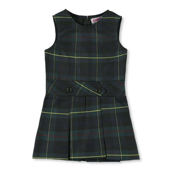 Cookie's Little Girls’ Bib Front Jumper with Kick Pleats (Sizes 2 - 6X) Color: green/gold *plaid #83* Size: 5