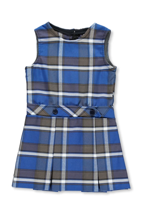 Cookie's Little Girls’ Bib Front Jumper with Kick Pleats (Sizes 2 - 6X) Color: royal/taupe/white *plaid #73* Size: 6