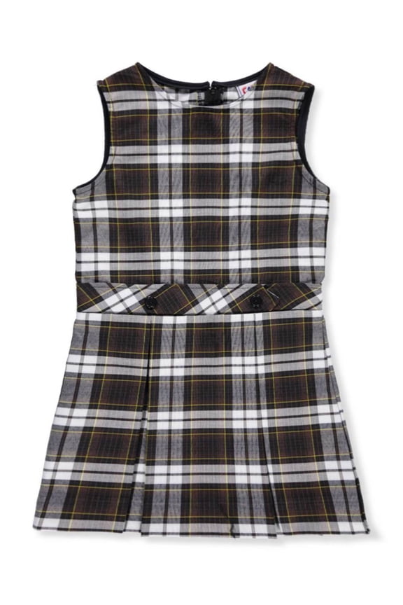 Cookie's Little Girls’ Bib Front Jumper with Kick Pleats (Sizes 2 - 6X) Color: brown/white/gold *plaid #84* Size: 2