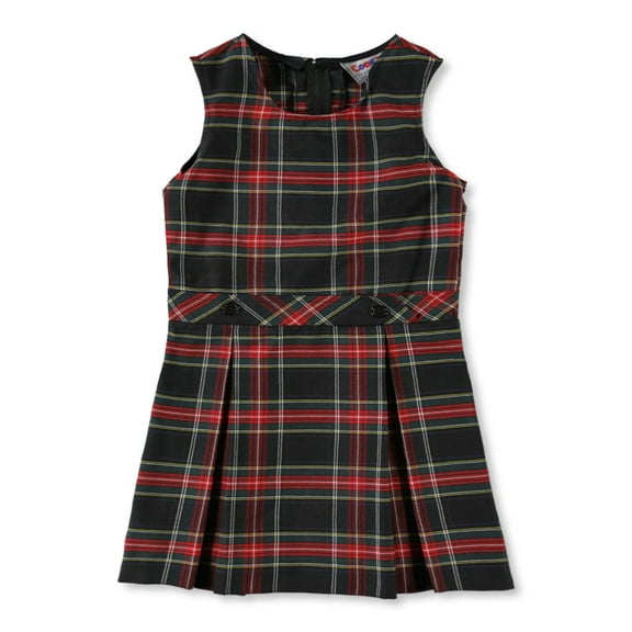 Cookie's Little Girls’ Bib Front Jumper with Kick Pleats (Sizes 2 - 6X) Color: black/red/white/gold *plaid #63* Size: 6x