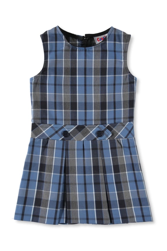 Cookie's Little Girls’ Bib Front Jumper with Kick Pleats (Sizes 2 - 6X) Color: blue/navy/white *plaid #59* Size: 6x