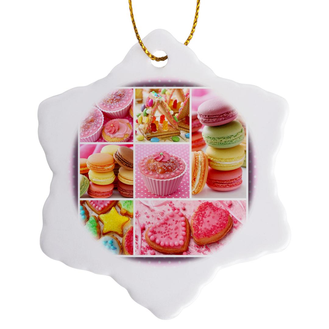 3drose, Cookies and Cakes Collage, 3 inch Snowflake Porcelain Ornament ...