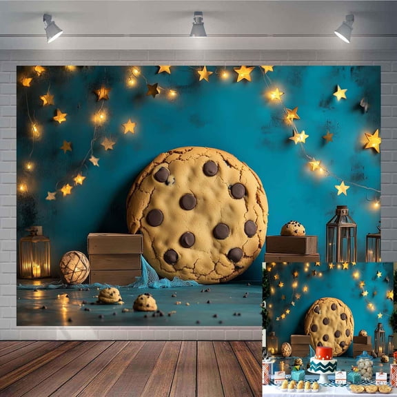 Cookies Birthday Backdrop Our Little Cookie is Turning One Background Teal Wall Star 1st Birthday Party Supplies Cake Table Banner Photo Booth Props