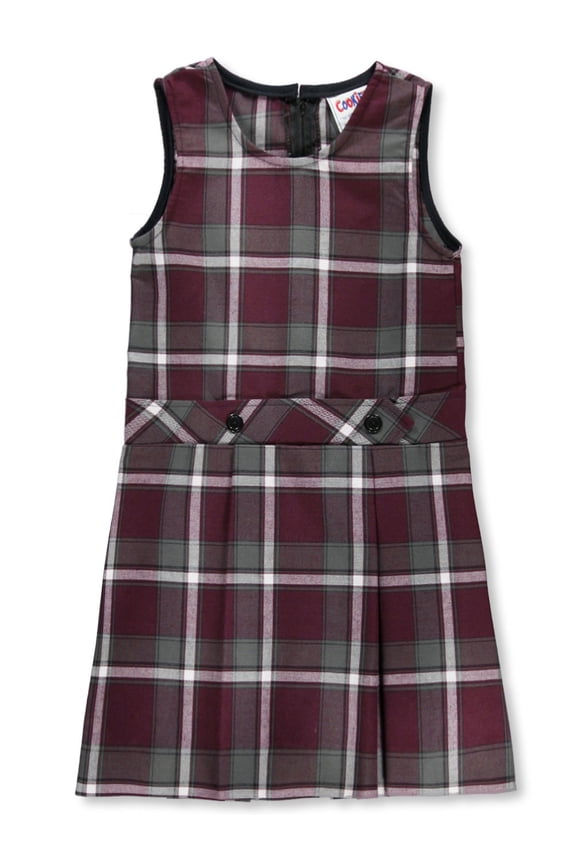 Cookies' Brand Big Girls' Bib Front Jumper Color: burgundy/gray/white *plaid #91* Size: 12