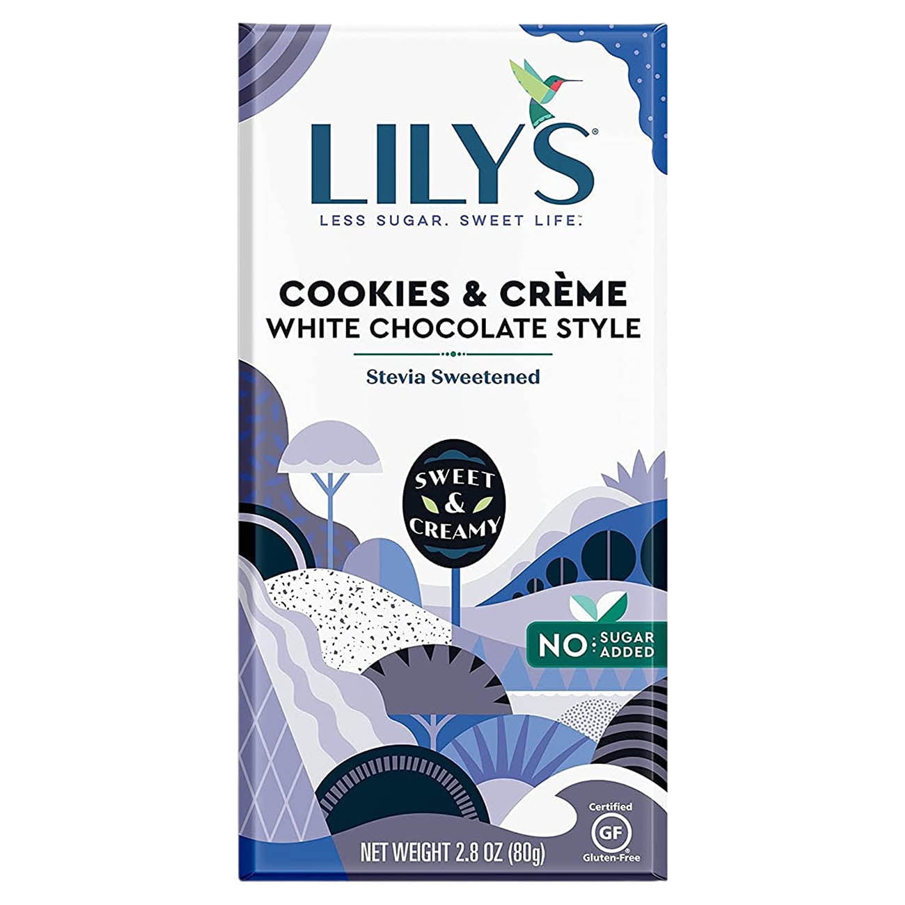 Cookies & Crème White Chocolate Style Bar By Lily's Sweets | Made with Stevia, No Added Sugar, Low-Carb, Keto Friendly | Gluten-Free & Non-GMO Ingredients | 2.8 Ounce