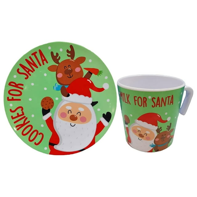 "Cookies For Santa" Plate and Mug Set , Reindeer and Santa Designs