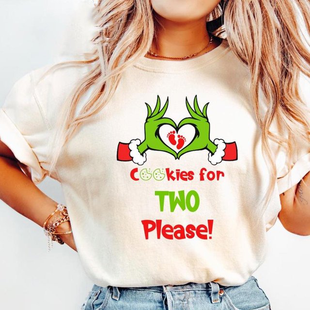 Cookies For Two Please Griinch T . Christmas Pregnant . Short Sleeve