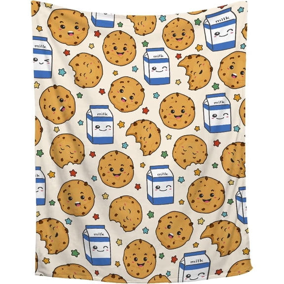 Cookies and Milk Flannel Throw Blanket,Super Soft Cozy Decorative Blanket,Plush Lightweight Fuzzy Warm Blankets for Couch,Bed,Camping,Travel for All Seasons,40"x50"-Throw Size for Kids
