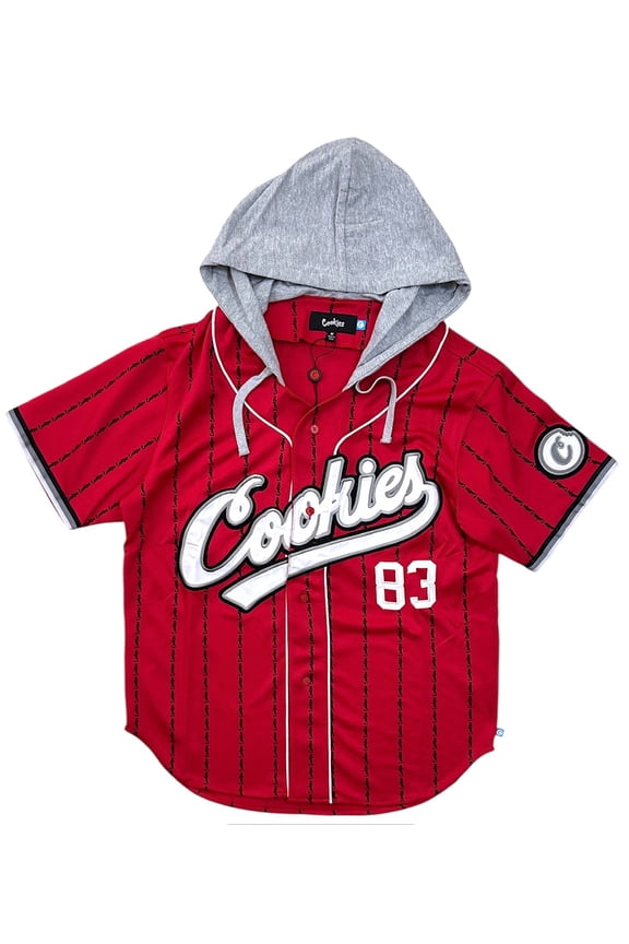 SF Clothing Men's Puttin In Work Embroidered Hooded Baseball Jersey Shirt (X-Large, Red)