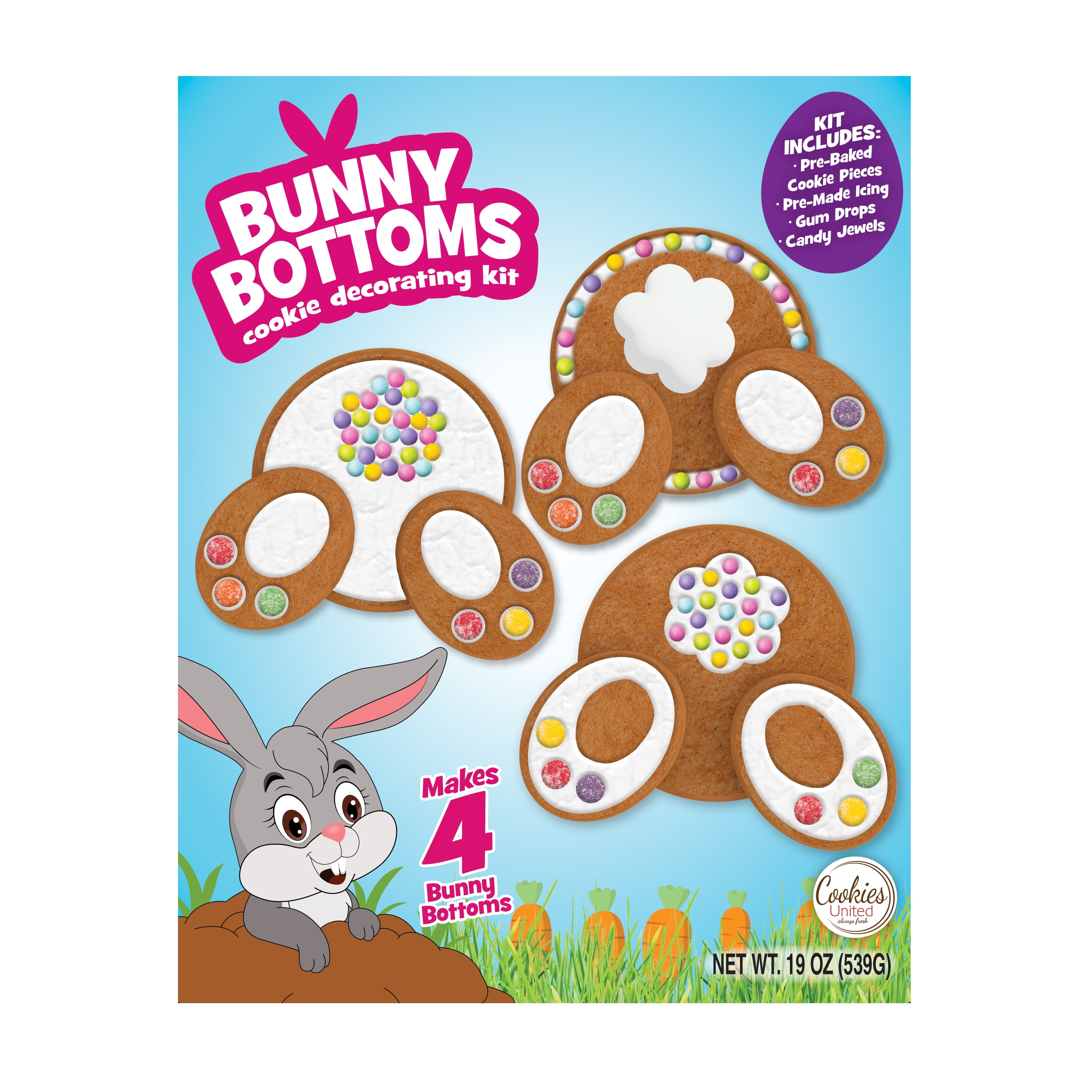 Cookies United Bunny Bottoms Cookie Decorating Kit, 19 oz (4 Cookies)