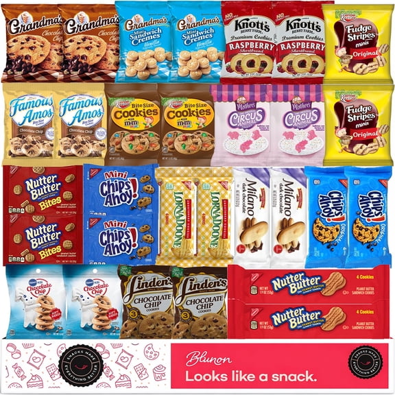 Cookies Variety Pack - Individually Wrapped Assortment - Christmas Gift - Sampler Bulk Care Package Gift Box (30 Count)