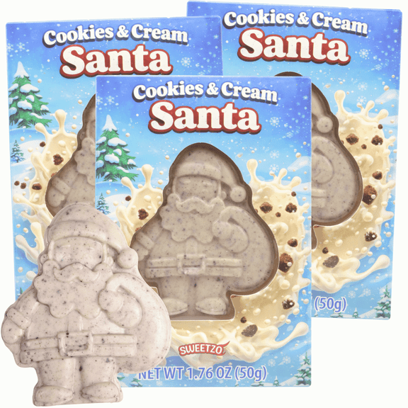 Cookies and Cream Candy Santa, Christmas Stocking Stuffer, Holiday Candy Gift, 1.76 Ounces, 3 Pack
