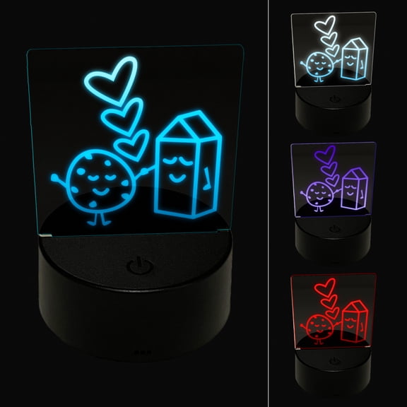 Cookies and Milk Best Friends Hearts Love BFF LED Night Light Sign 3D Illusion Desk Nightstand Lamp