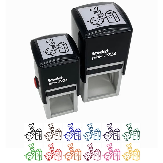 Cookies and Milk Best Friends Hearts Love BFF Self-Inking Rubber Stamp Ink Stamper - Fuchsia Ink - Small 1 Inch