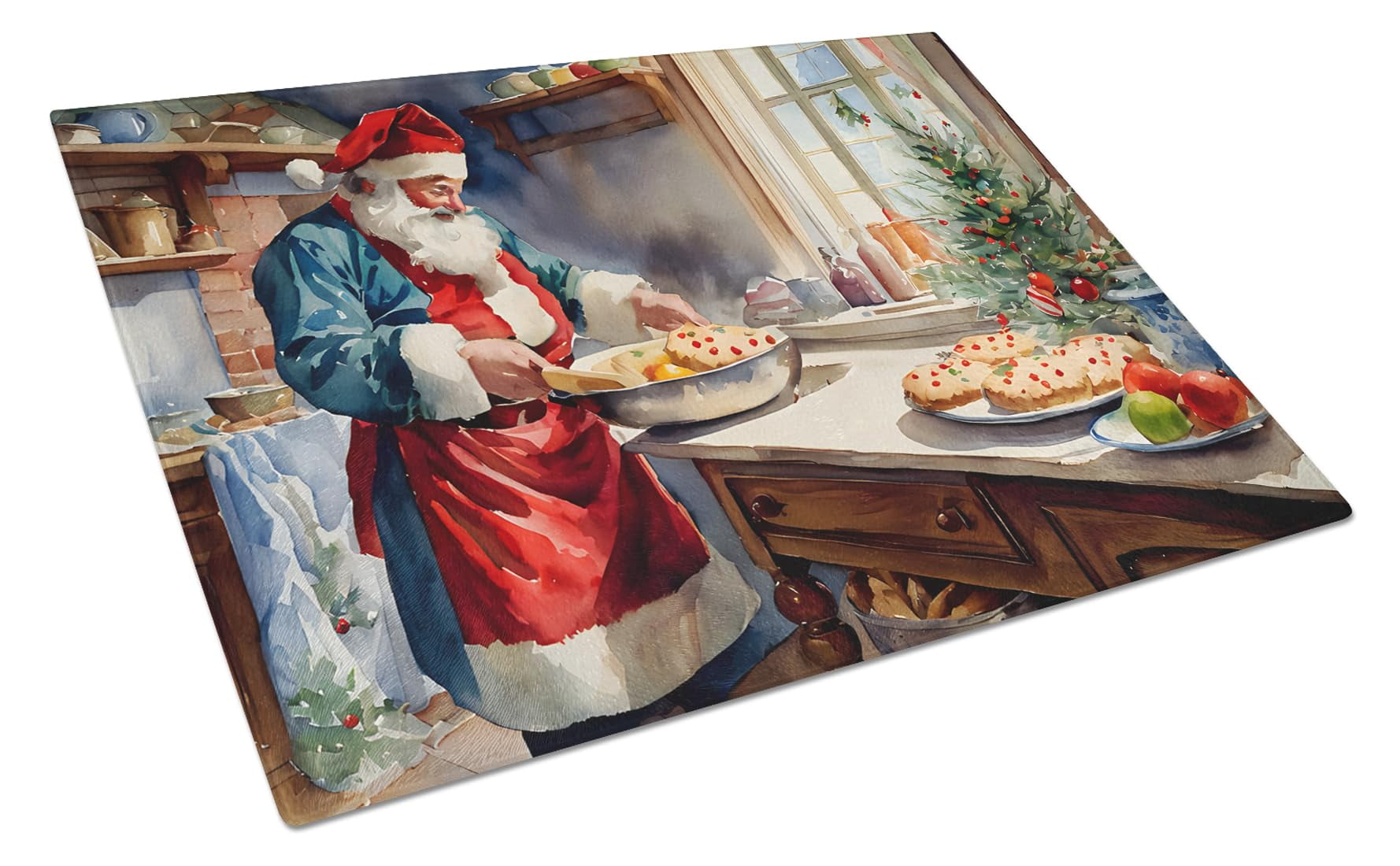Cookies with Santa Claus Babbo Natale Glass Cutting Board Large 12 in x 15 in
