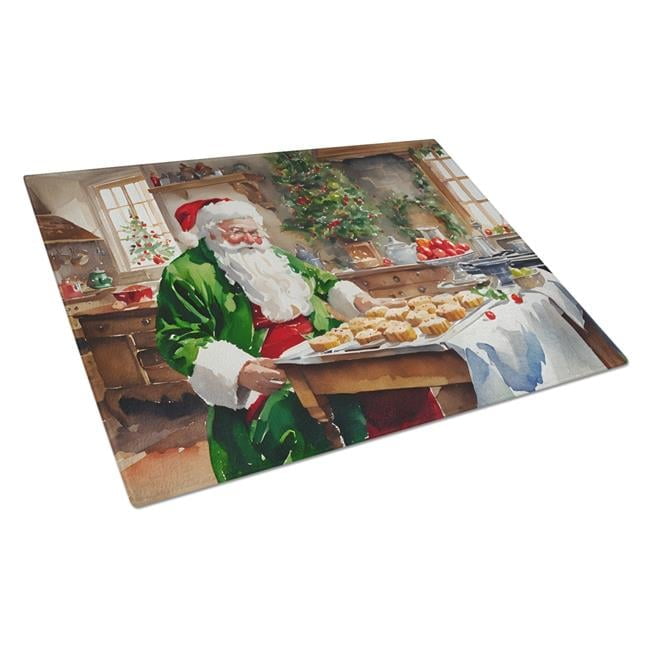 Cookies with Santa Claus Father Christmas Glass Cutting Board Large 12 in x 15 in