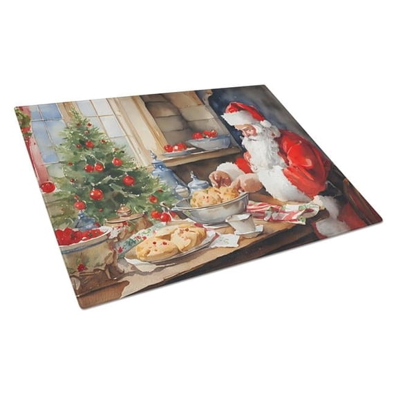 Cookies with Santa Claus Glass Cutting Board Large 12 in x 15 in