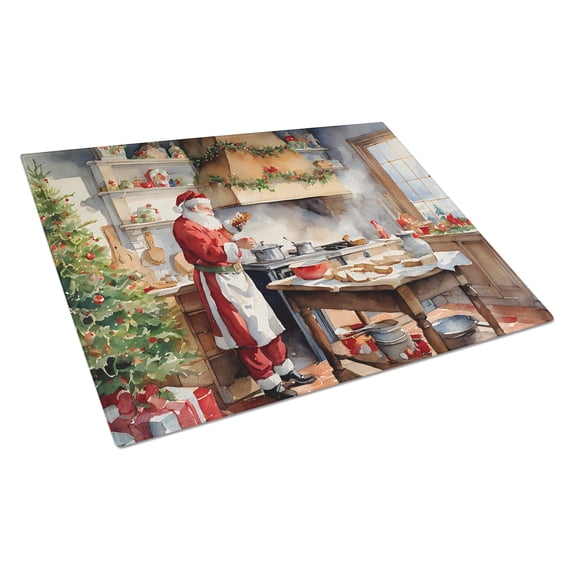 Cookies with Santa Claus Glass Cutting Board Large 12 in x 15 in