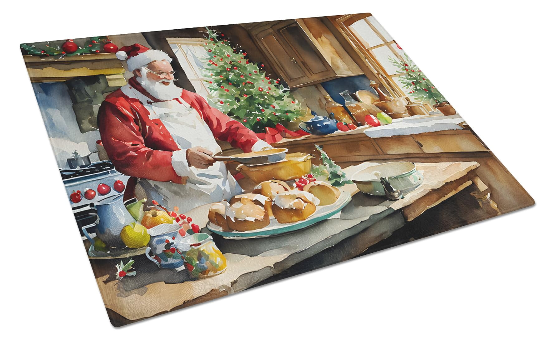 Cookies with Santa Claus Glass Cutting Board Large 12 in x 15 in