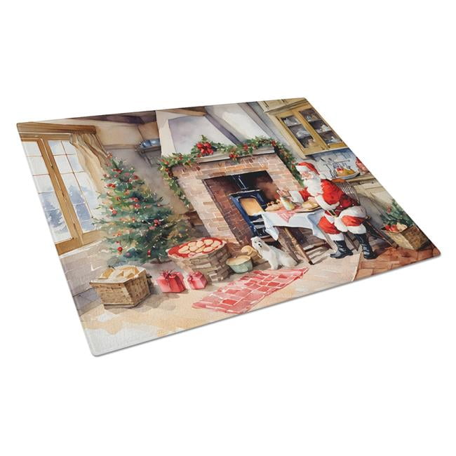 Cookies with Santa Claus Glass Cutting Board Large 12 in x 15 in