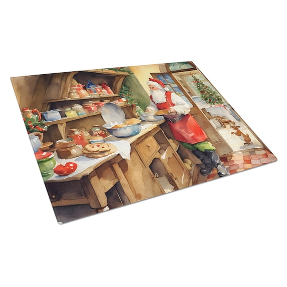 Cookies with Santa Claus Glass Cutting Board Large 12 in x 15 in