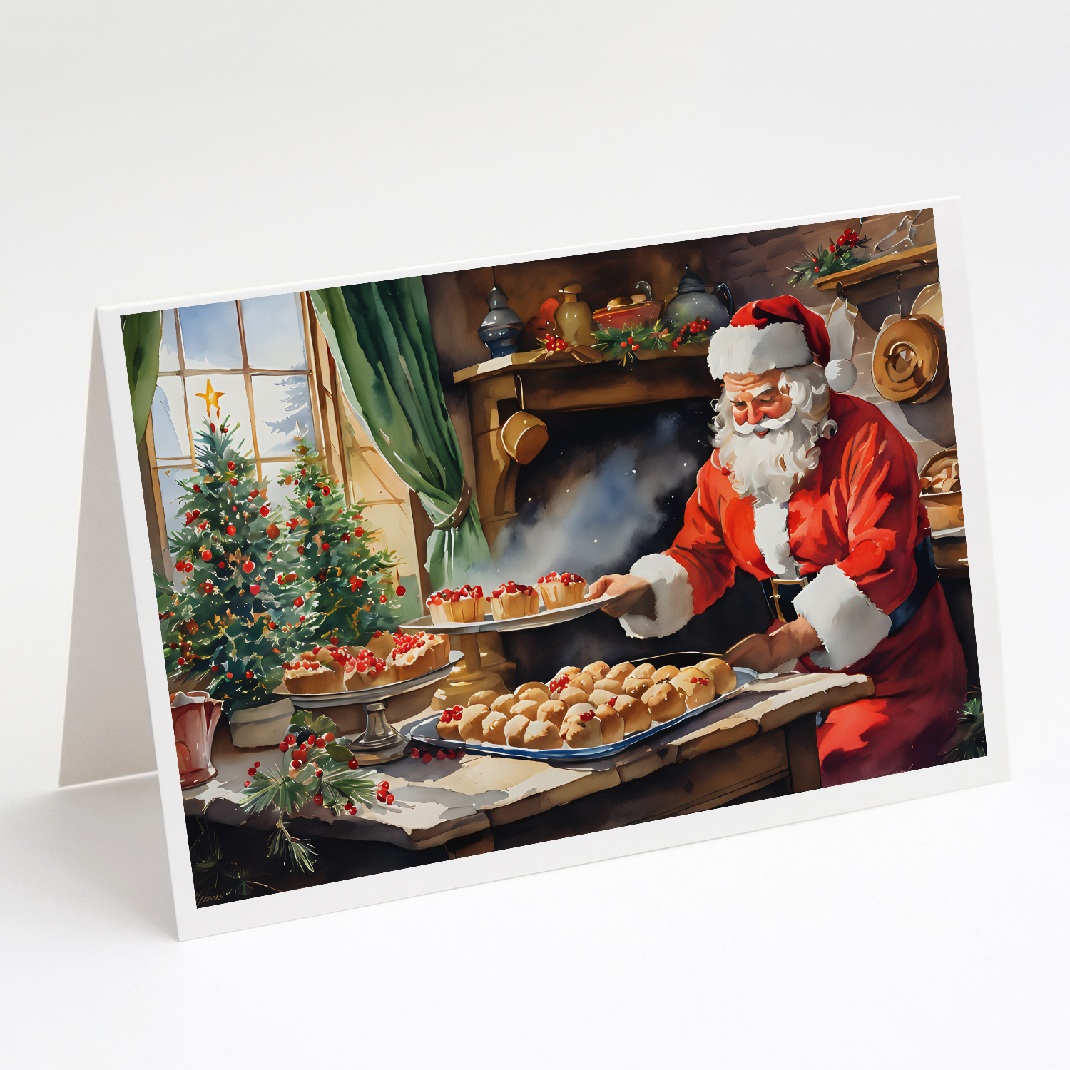 Cookies with Santa Claus Greeting Cards Pack of 8 7 in x 5 in
