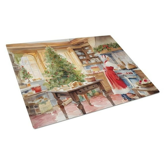 Cookies with Santa Claus Mrs. Claus Glass Cutting Board Large 12 in x 15 in