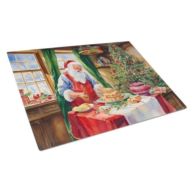 Cookies with Santa Claus Papa Noel Glass Cutting Board Large 12 in x 15 in