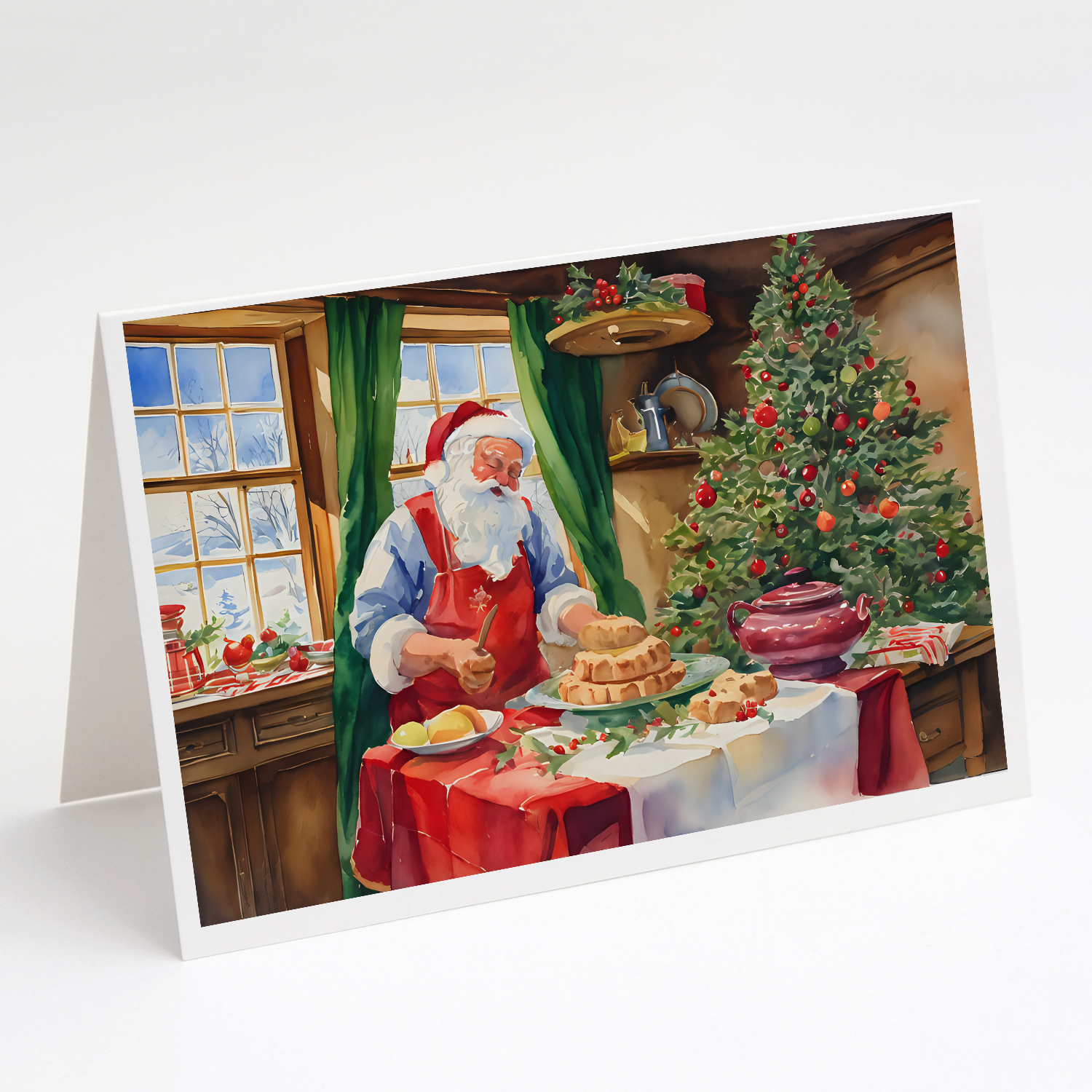 Cookies with Santa Claus Papa Noel Greeting Cards Pack of 8 7 in x 5 in