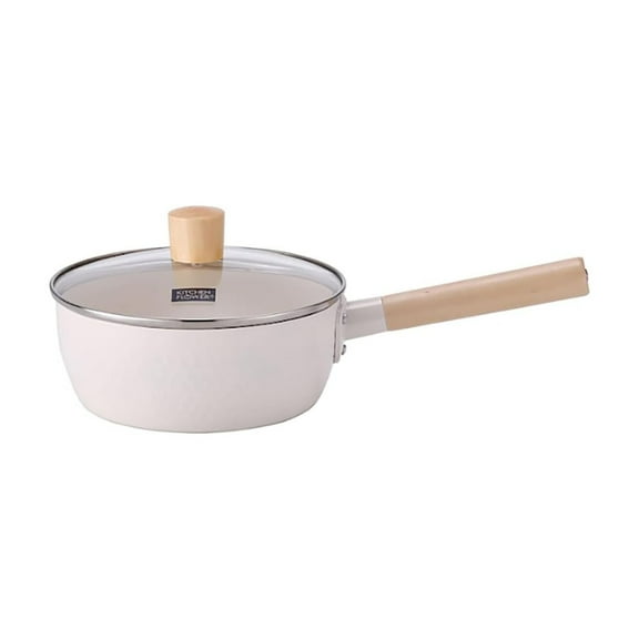 Cookin IH Induction Ceramic Sauce Pot with Wood Handle and Glass Lid 18cm (White)