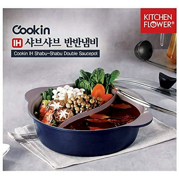 Cookin IH Shabu Shabu Divider Hot Pot, Induction Cooktop, Ceramic Coating, Double Sauce Pot, 11 inch