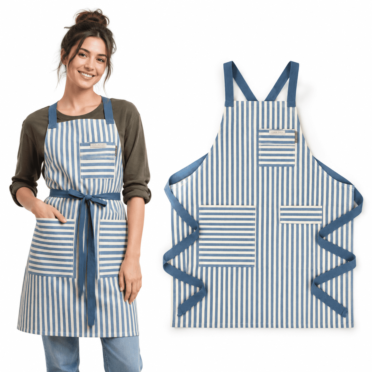 Cooking Apron Blue Striped Home Chef with Pockets for Baking and ...