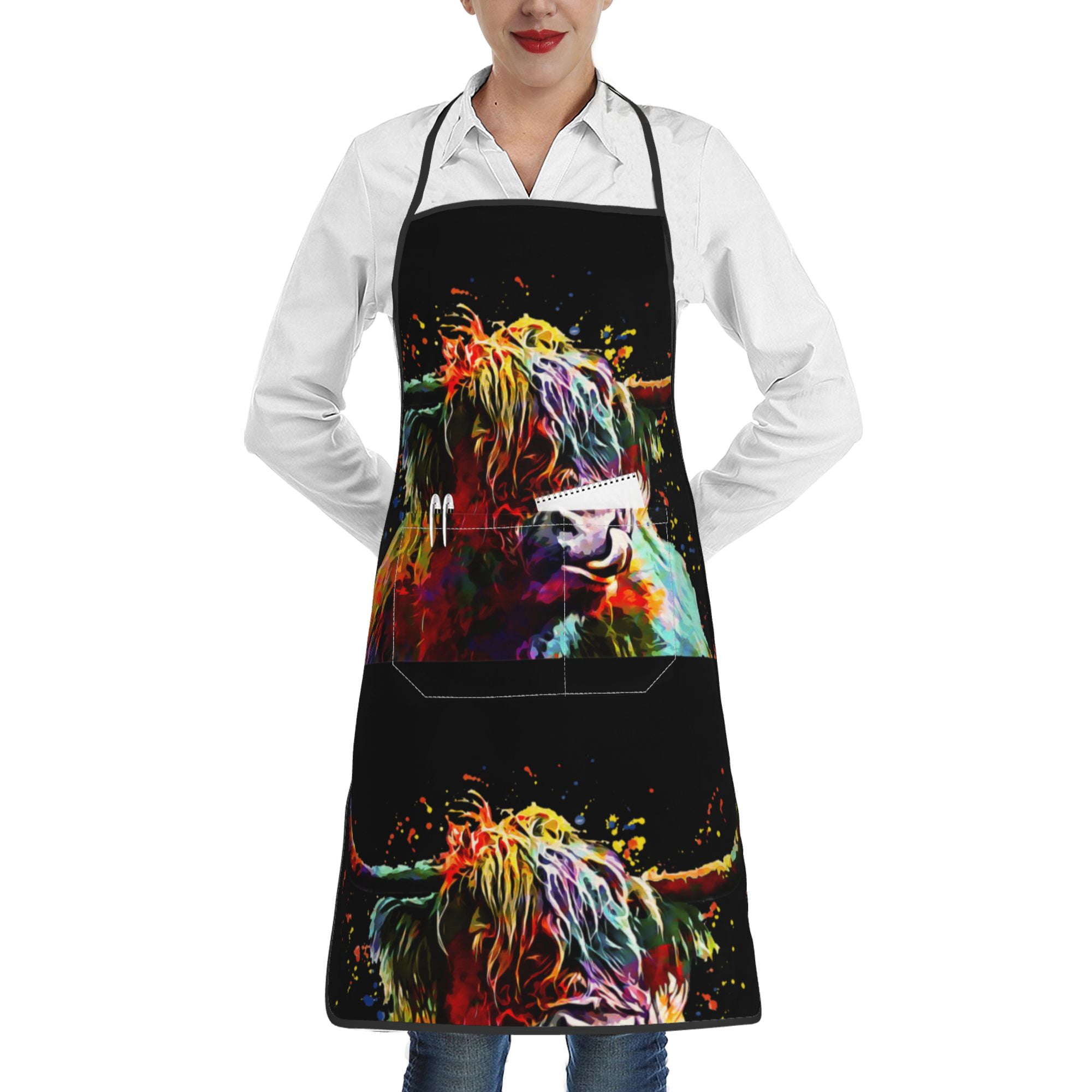 Cooking Apron Highland Cow Watercolor Art Work Print Kitchen Apron For ...
