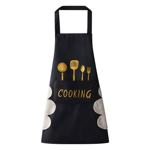 Cooking Apron for Kitchen with Hand Wiping Towels, Waterproof Adjustable Chef Apron with Pockets, Cutlery Pattern Design for Home Cooking, Unisex Style B#031