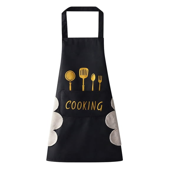 Cooking Apron for Kitchen with Hand Wiping Towels, Waterproof Adjustable Chef Apron with Pockets, Cutlery Pattern Design for Home Cooking, Unisex Style B#031