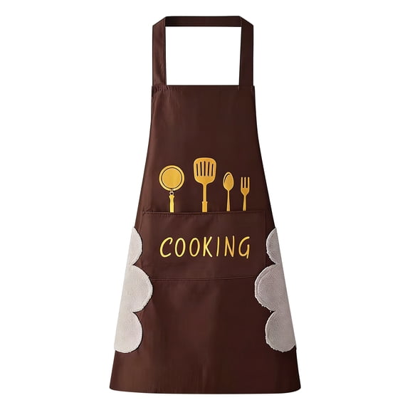 Cooking Apron for Kitchen with Hand Wiping Towels, Waterproof Adjustable Chef Apron with Pockets, Cutlery Pattern Design for Home Cooking, Unisex Style B#034