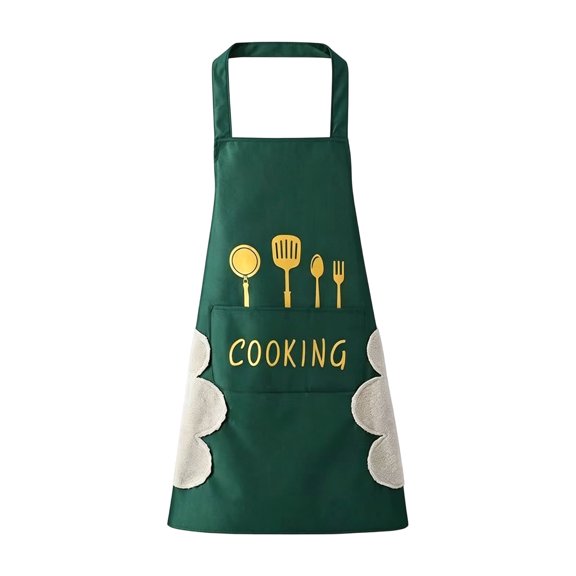 Cooking Apron With Built In Hand Wipes & Pockets Adjustable Chef Apron For Home Kitchen Bbq Restaurant(Dark Green-72X65Cm)
