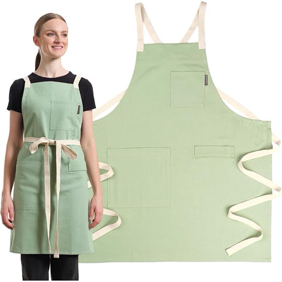 Cooking Apron with Pockets, Cross Back Apron Professional Chef Aprons for Men & Women, Upcycled Cotton