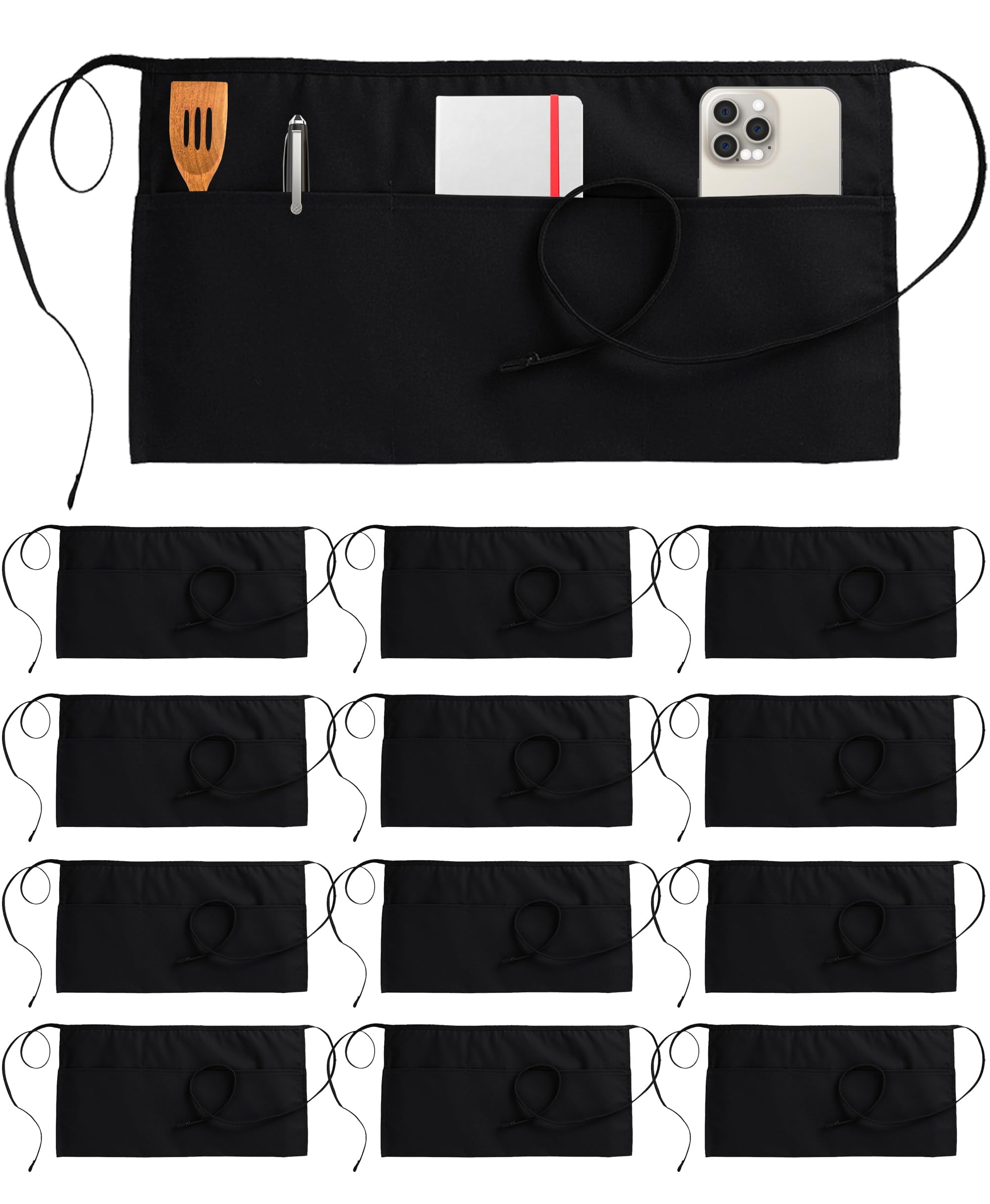 Cooking Aprons Black 24x12 Inches (Pack of 12)