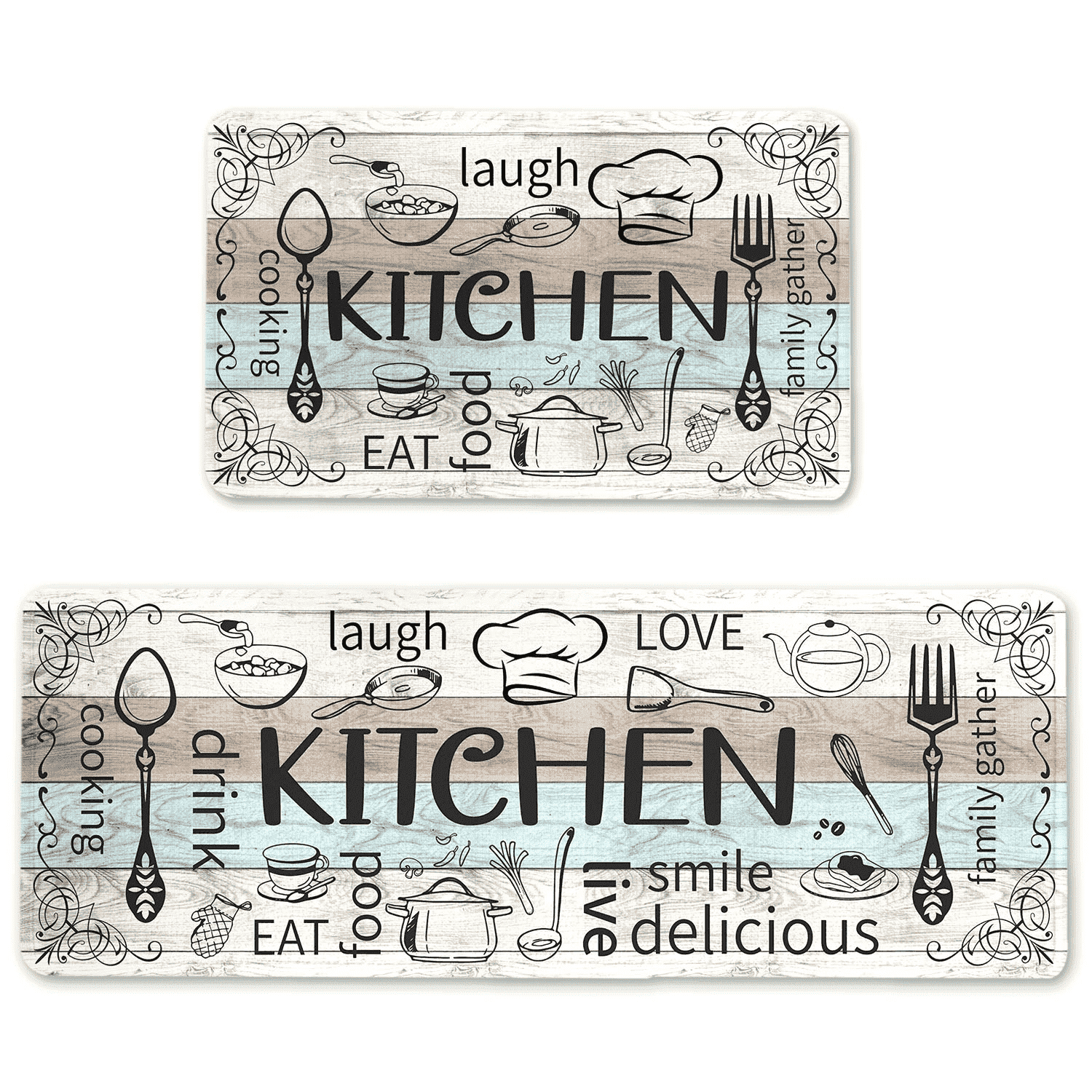 Beige Farmhouse Chef Kitchen Rugs and Mats Set of 2, 17"x47"+17"x30" Non-Slip Machine Washable Runner Rugs for Kitchen Floor, Soft Kitchen Mat Set for Home,Laundry Room,Chef Pattern