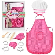 GLUAAE Kids Chef Cooking Set - Toy Kitchen Playset for Toddlers & Children Ages 3-6, Pink