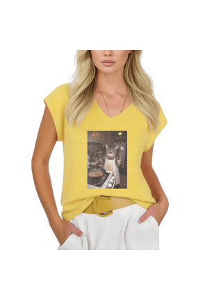 Cooking Cat Shirt Graphic Tees Print Tshirt Shirts Yellow Women Funny Chef Cat Meme Humor Sleeveless Summer Lightweight Tee Size S-5XL Tops