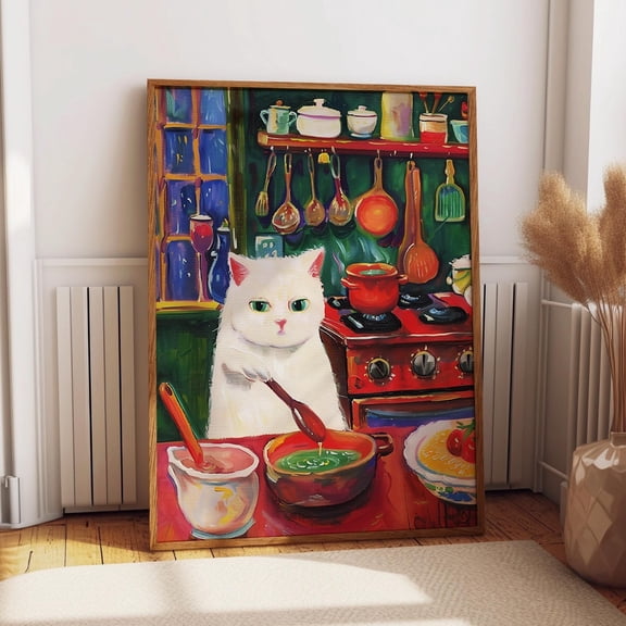 Cooking Cat Wall Art - Chef Cat In Kitchen Art Poster – Culinary Feline Wall Decor For Home And Restaurants Wall Art, Modern Wall Decor, 8x12 UNFRAMED