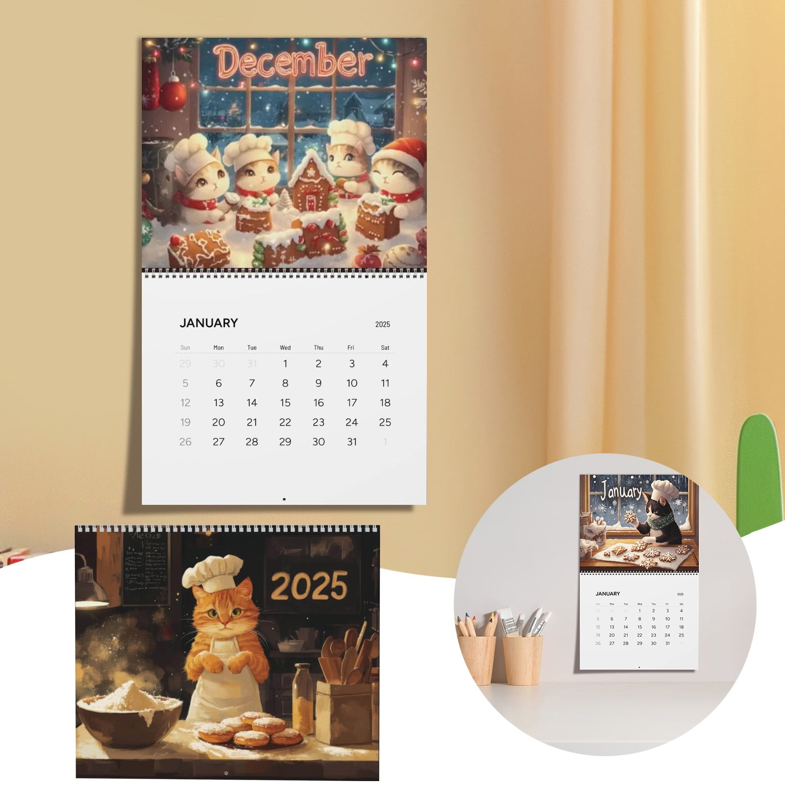 Cooking Cats Wall Calendar 2025 Cute Feline Chefs 12 Monthly Hanging