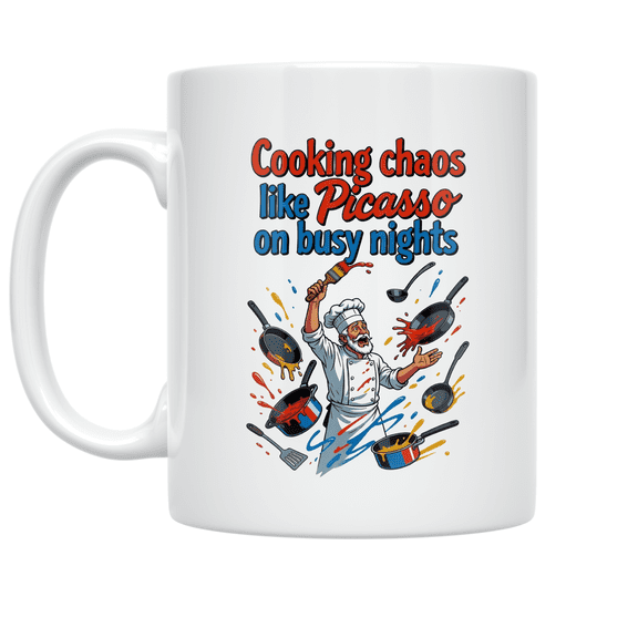 Cooking Chaos Like Picasso on Busy Nights - Kitchen Humor Enthusiast - 11 oz Ceramic Coffee Mug