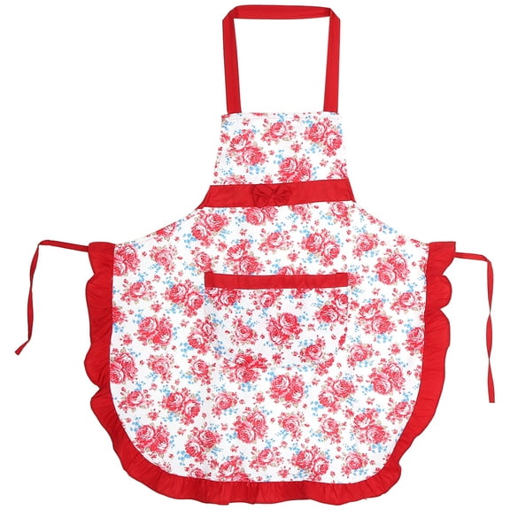 Cooking Chic for Kitchen & Restaurant Adventures Red Rose Print Apron with Pockets