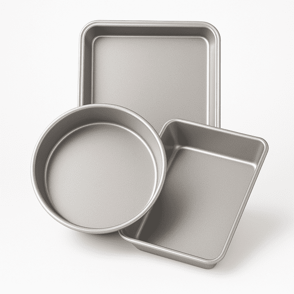 Cooking Concepts 3-Piece Bakeware Set Metallic Silver Nonstick Cookie Sheet (139), Cake Pan (88), & Brownie Pan (106), Durable Steel Baking Set for Cookies, Cakes & Desserts