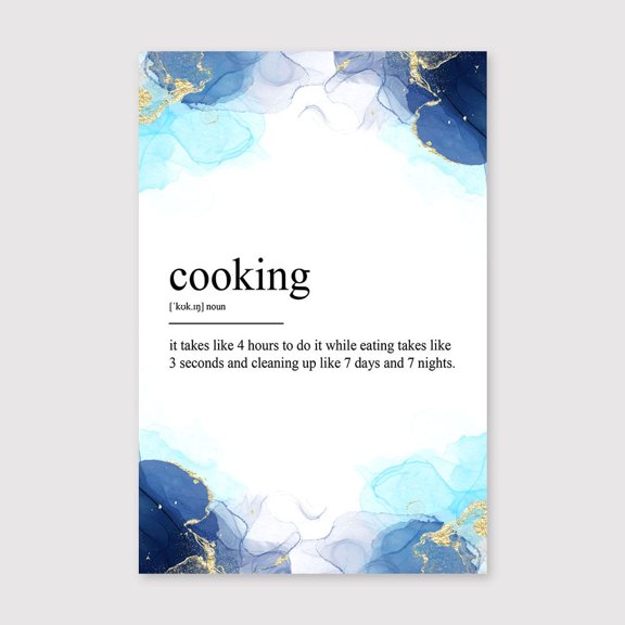 Cooking Definition Wall Canvas – Modern Blue Watercolor Artwork for Contemporary Decor - 8x12 inches