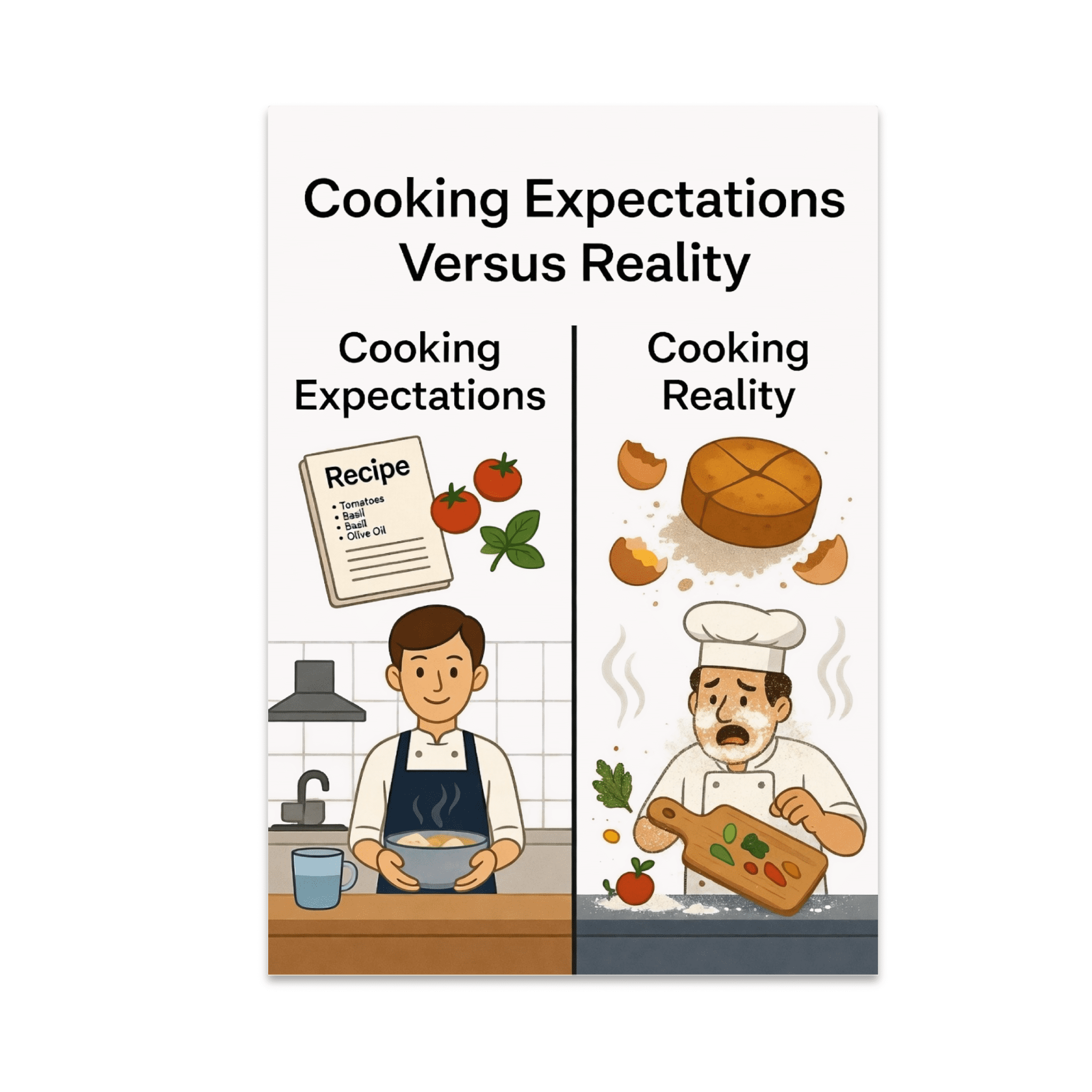Cooking Expectations Versus Reality - Kitchen Humor Enthusiast - 13x19 ...