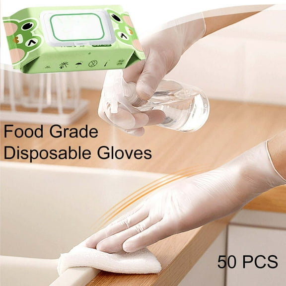 Cooking Gloves, 50 PCS Disposable Gloves Food Grade Small Packet PVC Catering Household Thickened Transparent Long Gloves, Disposable Cooking Gloves
